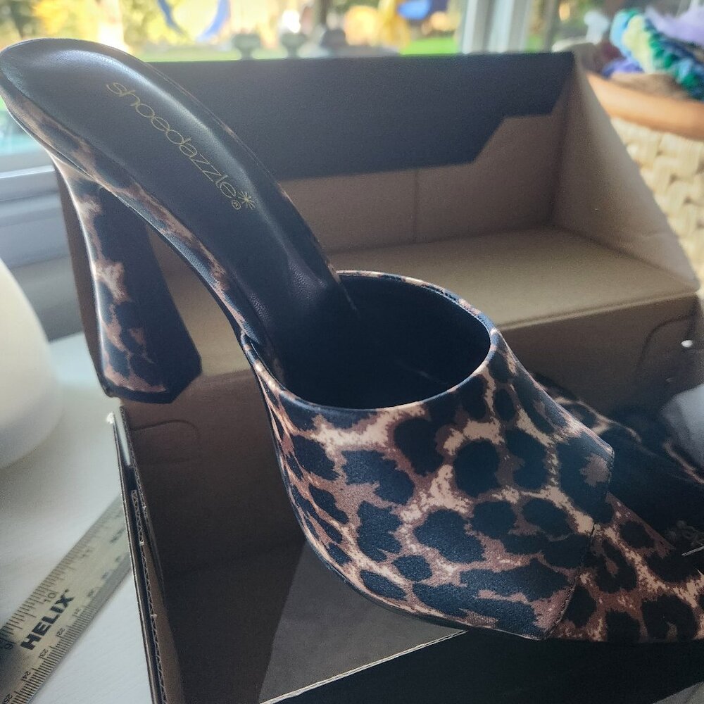 Leopard print open toe heels